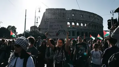 Image of 'In Europe, supporters of Palestine organized a protest demonstration.'