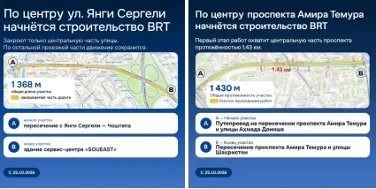 Изображение 'В Ташкенте ограничили движение на двух участках дорог из-за строительства BRT'